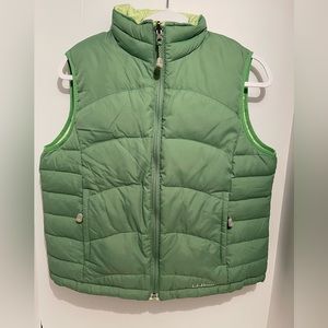 L.L Bean Goose Down Puffer Vest Reversible Size M Lime Green